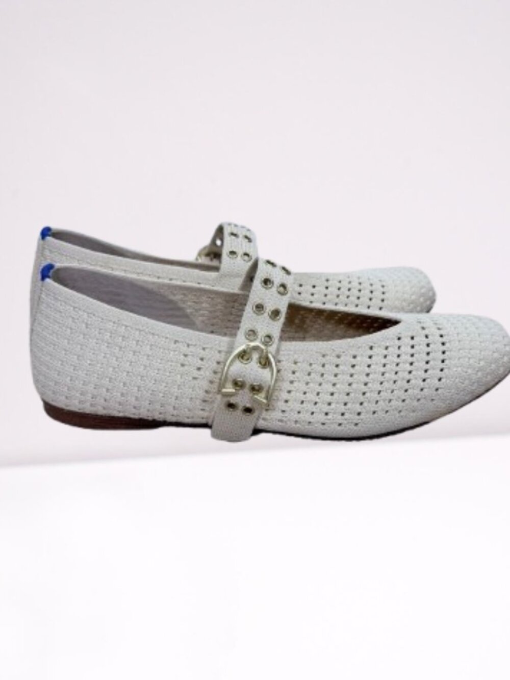 Rothy's The Max Buckle Mary Jane Flats Size 10 Cream Woven Worn Once - Picture 6 of 12